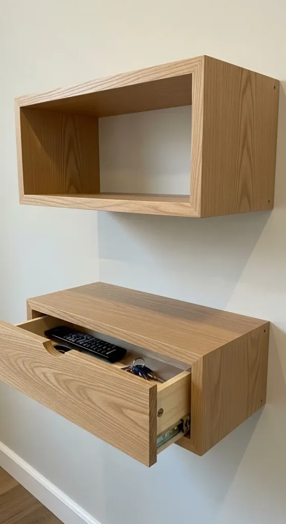 Floating Shelves with Hidden Drawers