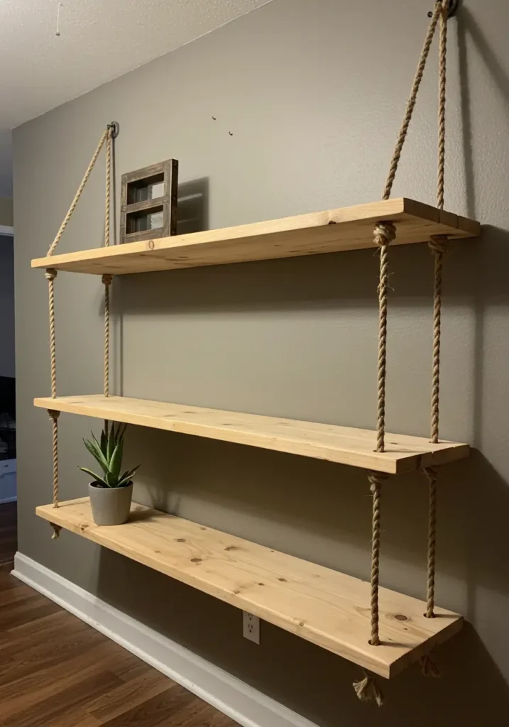 Rope Hung Floating Shelves