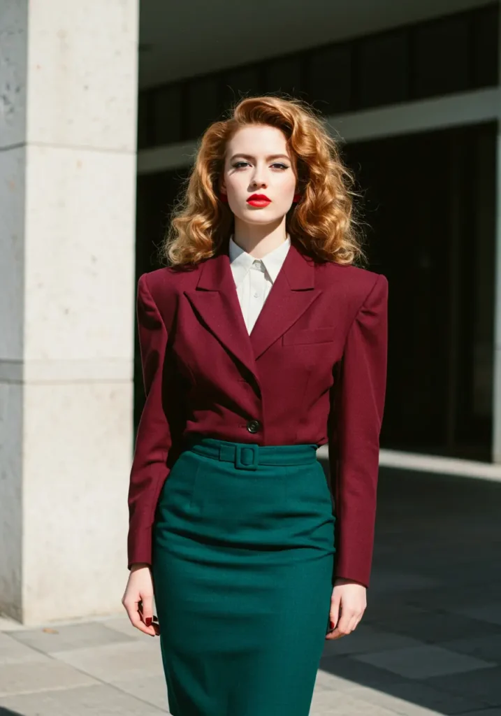 Shoulder-pad blazer + pencil skirt