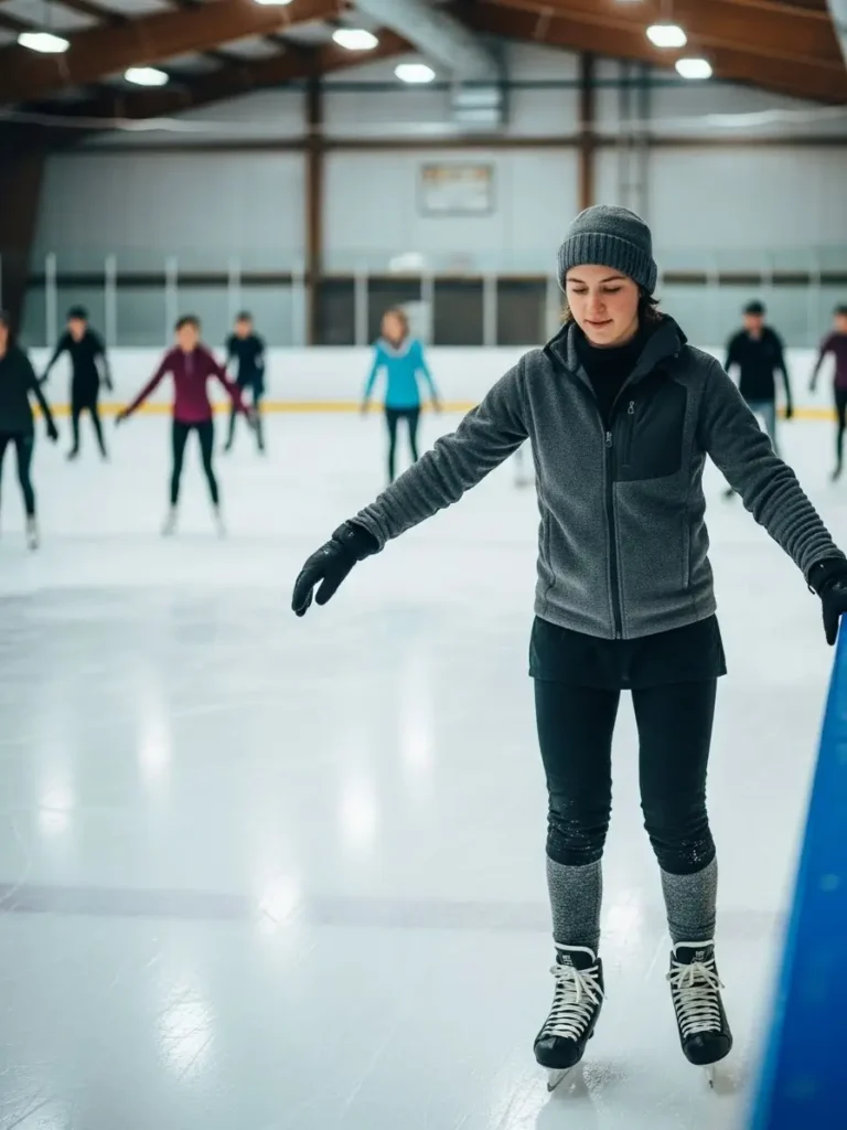 Beginner skater in warm layers practicing near the boards