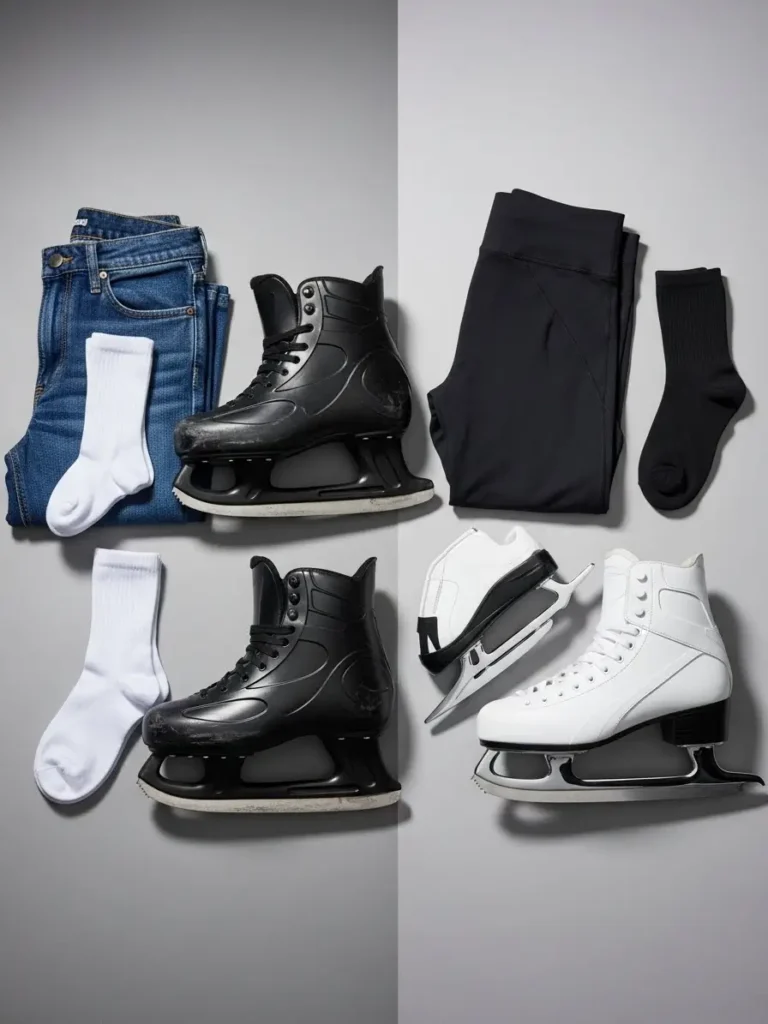 Comparison of restrictive jeans vs flexible leggings for skating.